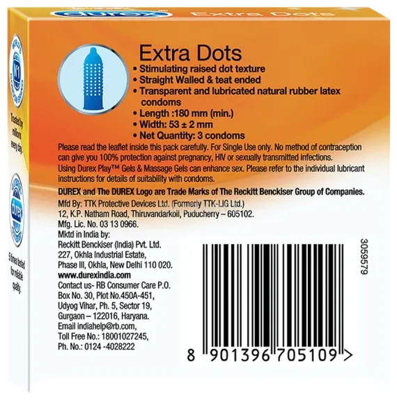 durex extra dots condom 3's